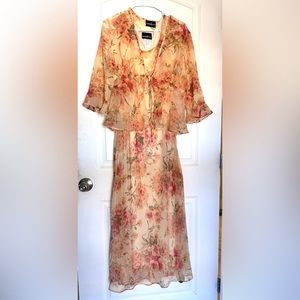 Vintage Modest Positive Attitude 2 Piece Peach flower dress size 12